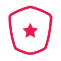 A red and white shield with a star

Description automatically generated